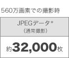 560万画素での撮影時　JPEGデータ※（通常撮影）約32,000枚