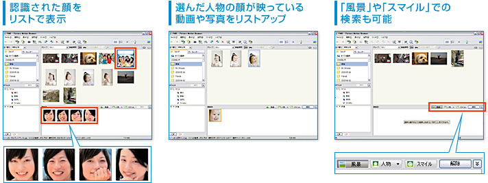 認識された顔をリストで表示 その人物が写っている動画や写真をリストアップ