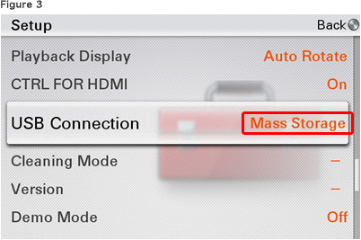 According to the instruction on Firmware Updater, select [Menu] - [Setup] - [USB Connection] on the camera, and check if [Mass Storage] is selected.