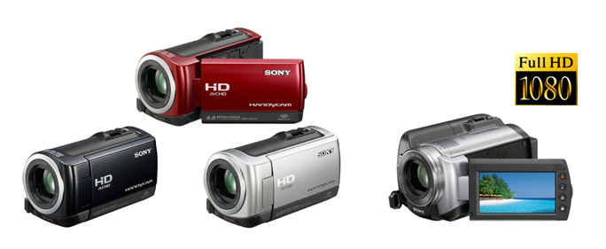 左：AVCHD デジタルハイビジョン“メモリースティック”“ハンディカム”『HDR-CX120』（ブラック、レッド、シルバー）／右：AVCHD HDDデジタルハイビジョン“ハンディカム”『HDR-XR100』（80GB）（シルバー）