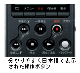 分かりやすく日本語で表示された操作ボタン