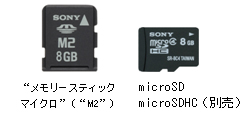 “メモリースティック マイクロ”（“M2”）、microSD/microSD、microSDHC（別売り）