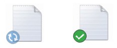 ファイルのバックアップの状態を示すアイコンバックアップ未完了（左）、バックアップ完了（右）