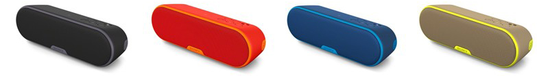 ワイヤレスポータブルスピーカー『SRS-XB2』（左から ブラック、オレンジレッド、ブルー、カーキイエロー）