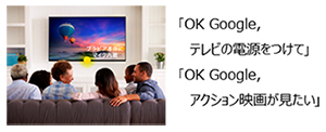「OK Google, テレビの電源をつけて」 「OK Google, アクション映画が見たい」
