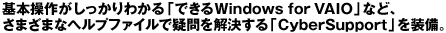 {삪킩ułWindows for VAIOvȂǁA܂܂ȃwvt@Cŋ^uCyberSupportv𑕔B