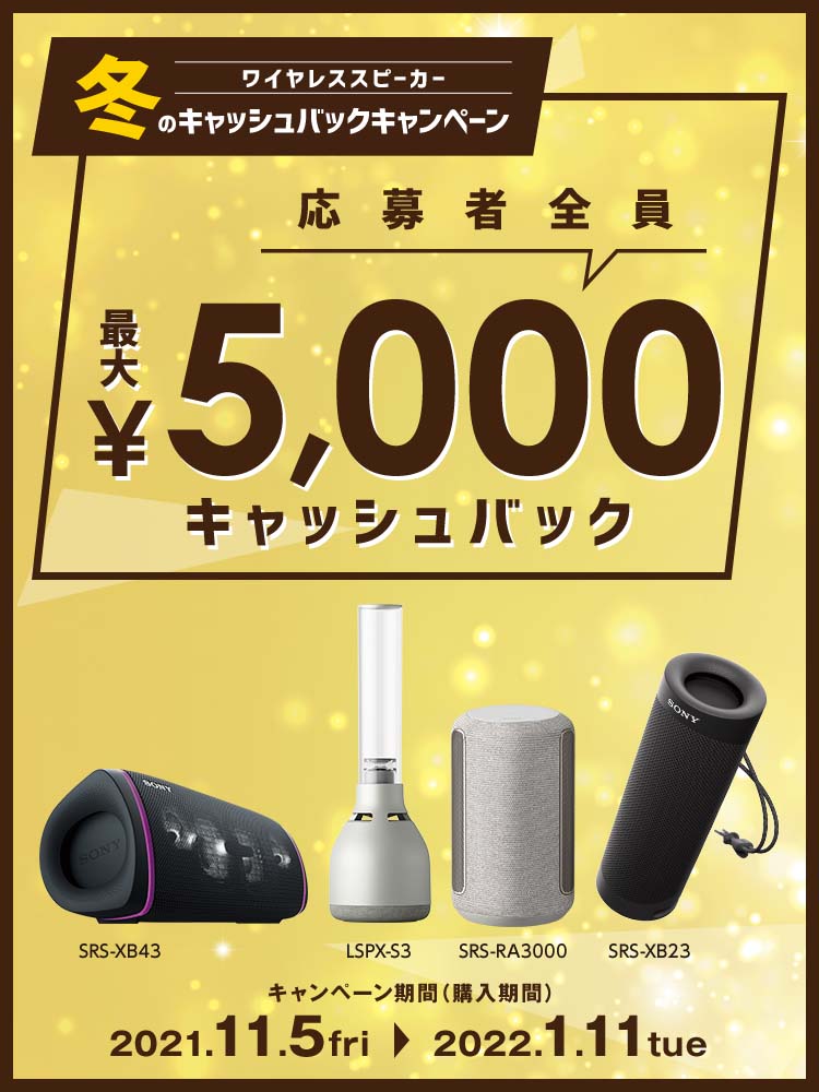 ワイヤレスポータブルスピーカー 冬のキャッシュバックキャンペーン