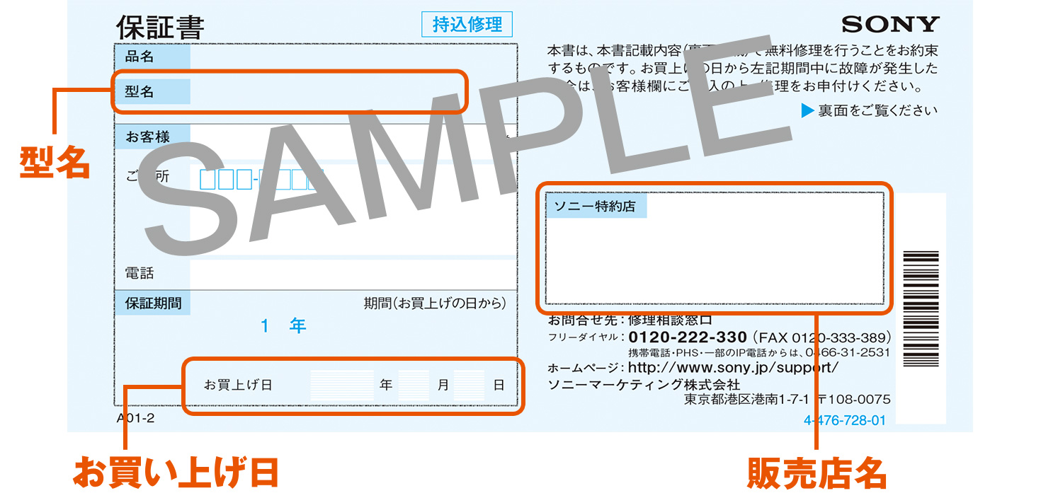 保証書のコピー(SAMPLE)