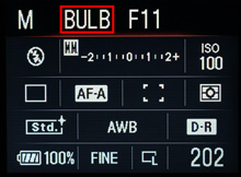“α350”のモードを「BLUB(バルブ)」バルブにする