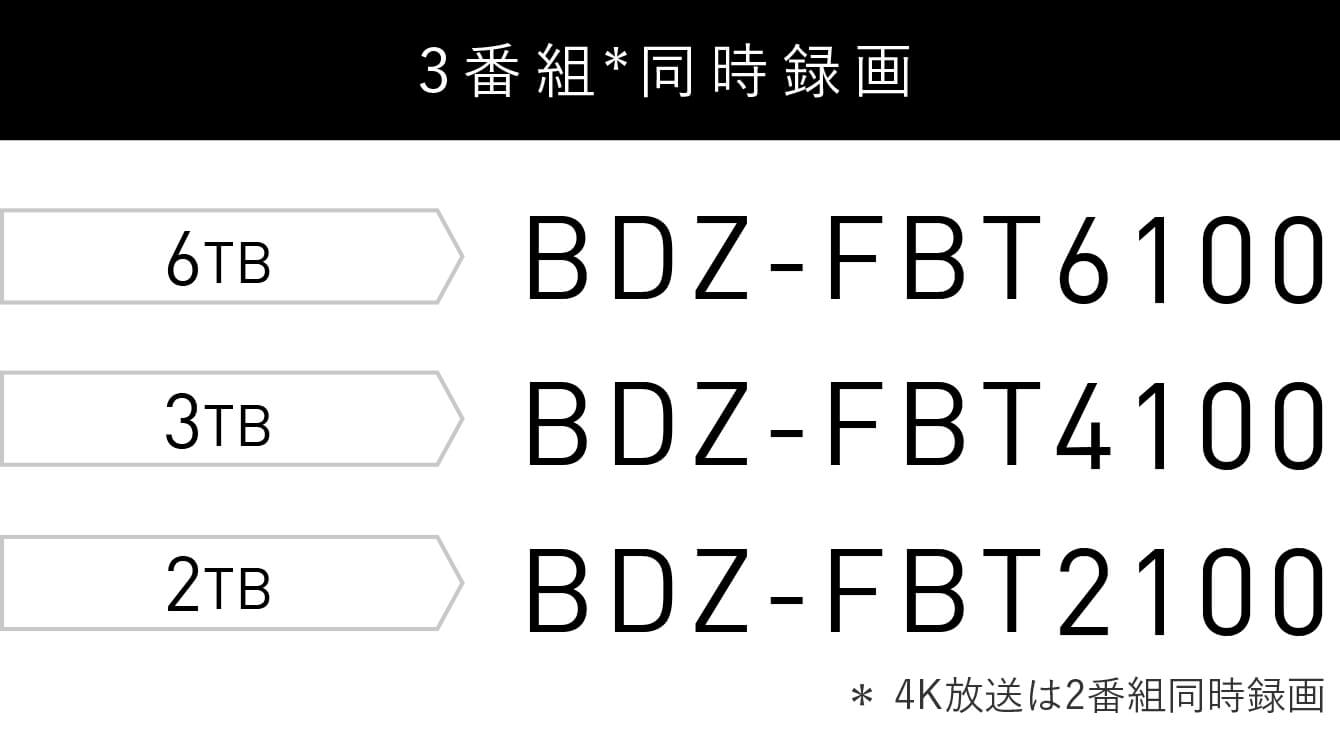 3�ԑg�����^�� 6TB BDZ-FBT6100 4TB BDZ-FBT4100 2TB BDZ-FBT2100