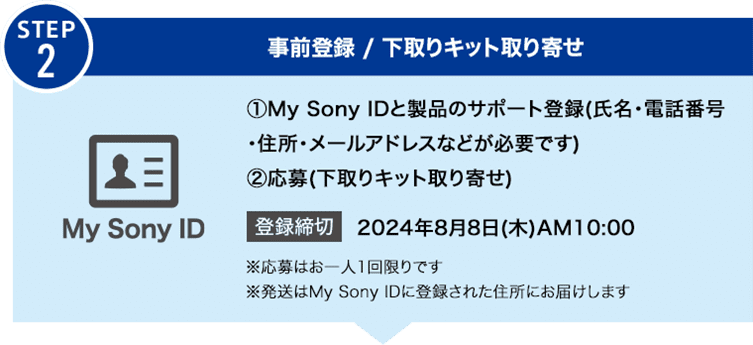 Oo^ / Lbg 1.My Sony IDƐĩT|[go^(EdbԍEZE[AhXȂǂKvł) 2.(Lbg) o^ 2024N88()AM10:00 ͂l1ł My Sony IDɓo^ꂽZɂ͂܂