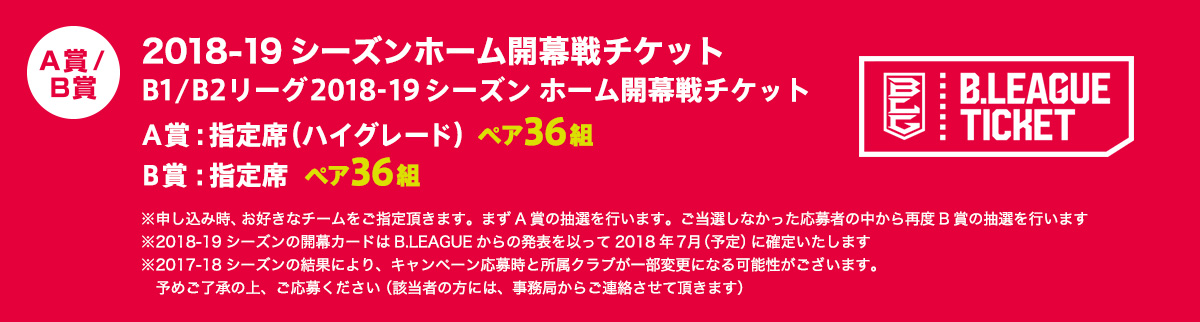 A賞 / B賞 2018-19シーズンホーム開幕戦チケット