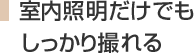 室内照明だけでもしっかり撮れる