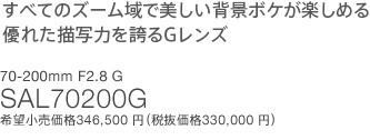 ���ׂẴY�[����Ŕ������w�i�{�P���y���߂�A�D�ꂽ�`�ʗ͂��ւ�G�����Y 70-200mm F2.8 G SAL70200G