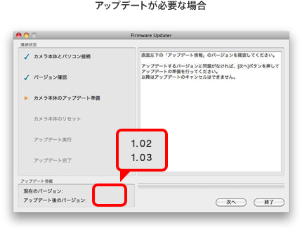 アップデートが必要な場合