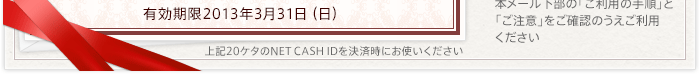 �L������2013�N3��31���i���j �� ���L�����܂łɂ����p���������B�������ɗ��p����Ȃ��ꍇ�́A�����ƂȂ�܂��̂ł����ӂ������� �� �d�q�}�����iNET CASH ID�j�͖{���[�������́u�����p�̎菇�v�Ɓu�����Ӂv�����m�F�̂��������p��������