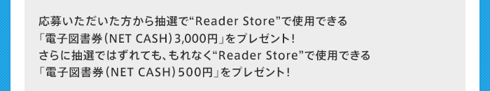 ���傢�������������璊�I�ŁgReader Store�h�Ŏg�p�ł���u�d�q�}�����iNET CASH�j3,000�~�v���v���[���g�I����ɒ��I�ł͂���Ă��A����Ȃ��gReader Store�h�Ŏg�p�ł���u�d�q�}�����iNET CASH�j500�~�v���v���[���g�I