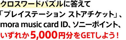 �N���X���[�h�p�Y���ɓ����āu�v���C�X�e�[�V���� �X�g�A�`�P�b�g�v�Amora music card ID�A�\�j�[�|�C���g�A�����ꂩ5,000�~����GET���悤�I