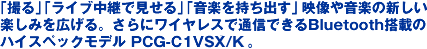 �u�B��v�u���C�u���p�Ō�����v�u���y�������o���v�f���≹�y�̐V�����y���݂��L����B����Ƀ��C�����X�ŒʐM�ł���Bluetooth���ڂ̃n�C�X�y�b�N���f�� PCG-C1VSX/K�B
