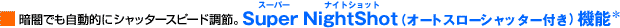 �Èłł������I�ɃV���b�^�[�X�s�[�h���߁BSuper NightShot�i�I�[�g�X���[�V���b�^�[�t���j�@�\
