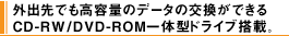 �O�o��ł����e�ʂ̃f�[�^�̌������ł���CD-RW/DVD-ROM��̌^�h���C�u���ځB