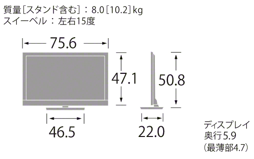KDL-32HX750 寸法図 | テレビ ブラビア | ソニー