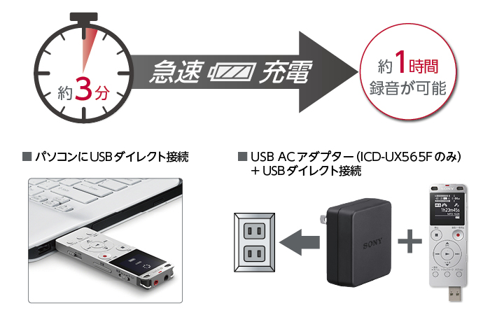 ICD-UX560Fシリーズ 特長 : 薄い・軽い＆すぐに使える | ICレコーダー