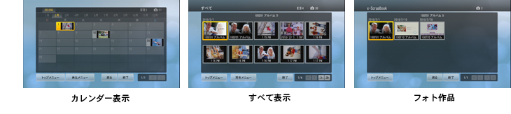 写真だけ、ムービーだけ、x-ScrapBookだけといった表示のほか、カレンダー形式での表示もあります