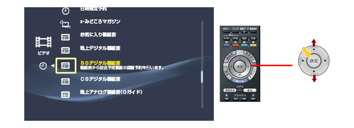 番組表を選び、決定を押す