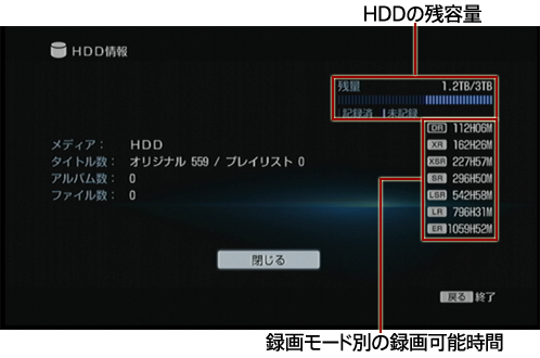 HDD情報画面