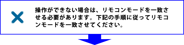 操作ができない場合は、リモコンモードを一致させる必要があります。下記の手順に従ってリモコンモードを一致させてください。