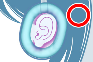 イヤーパッドのクッション部分が耳に収まっており、正しく装着できているイラスト