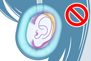 イヤーパッドのクッション部分が耳に乗っており、正しく装着できていないイラスト