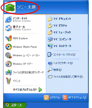ユーザー名“ソニー太郎”でログオンしている場合 