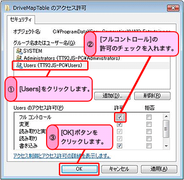 [Users]���N���b�N���A[�t���R���g���[��]�̋��̃`�F�b�N�����܂��B