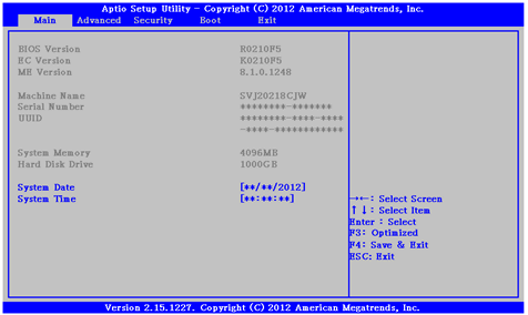 BIOSセットアップメニュー画面の例