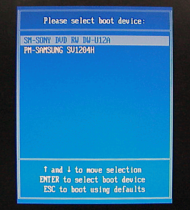 [Please select boot device：]画面
