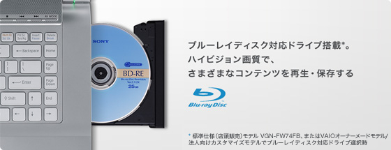 ブルーレイディスク対応ドライブ搭載*。 ハイビジョン画質で、 さまざまなコンテンツを再生・保存する