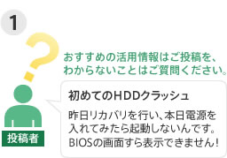 1) �������߂̊��p���͂����e���A
�킩��Ȃ����Ƃ͂����₭�������B[���e]���߂Ă�HDD�N���b�V��:������J�o���[���s���A�{���d�������Ă݂���N�����Ȃ���ł��BBIOS�̉�ʂ���\���ł��܂���I