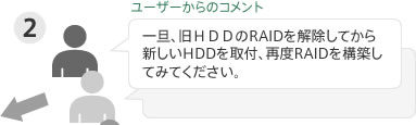 2) [���[�U�[����̃R�����g]��U�A���g�c�c��RAID���������Ă���V����HDD����t�A�ēxRAID���\�z���Ă��������B