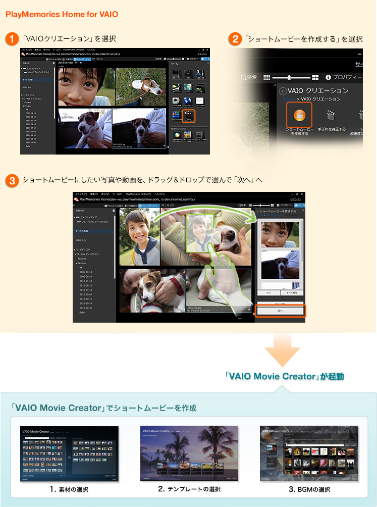 uVAIO Movie CreatorvƘAāA񂽂񃀁[r[쐬