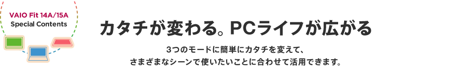 �J�^�`���ς��BPC���C�t���L����
3�̃��[�h�ɊȒP�ɃJ�^�`��ς��āA���܂��܂ȃV�[���Ŏg���������Ƃɍ��킹�Ċ��p�ł��܂��B