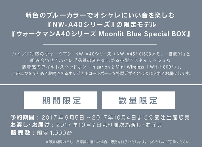 ウォークマン®A40シリーズ Moonlit Blue Special BOX（NW-A45KIT 