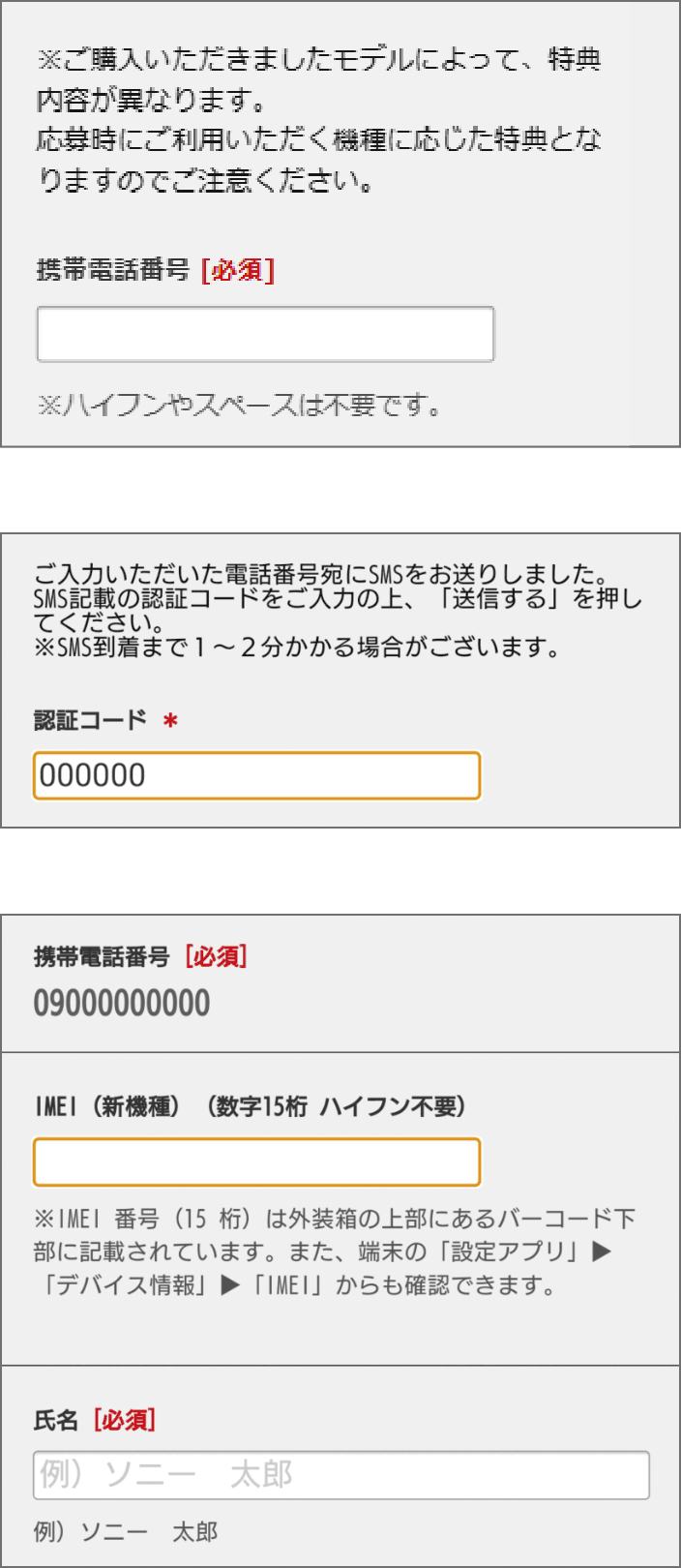 応募フォームの画面イメージ