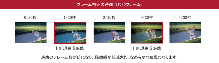 フレーム補完の映像(1秒30フレーム)