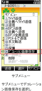 サブメニュー　サブメニューでデコレーション画像保存を選択し