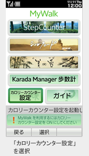 「カロリーカウンター設定」を選択