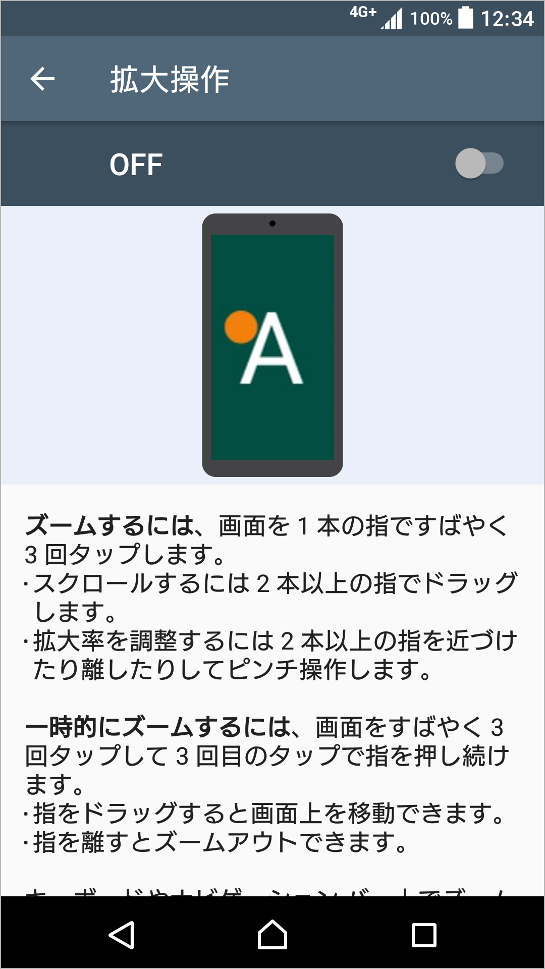 ユーザー補助への表示サイズの追加、拡大操作/フォントサイズのアップデートのキャプチャ