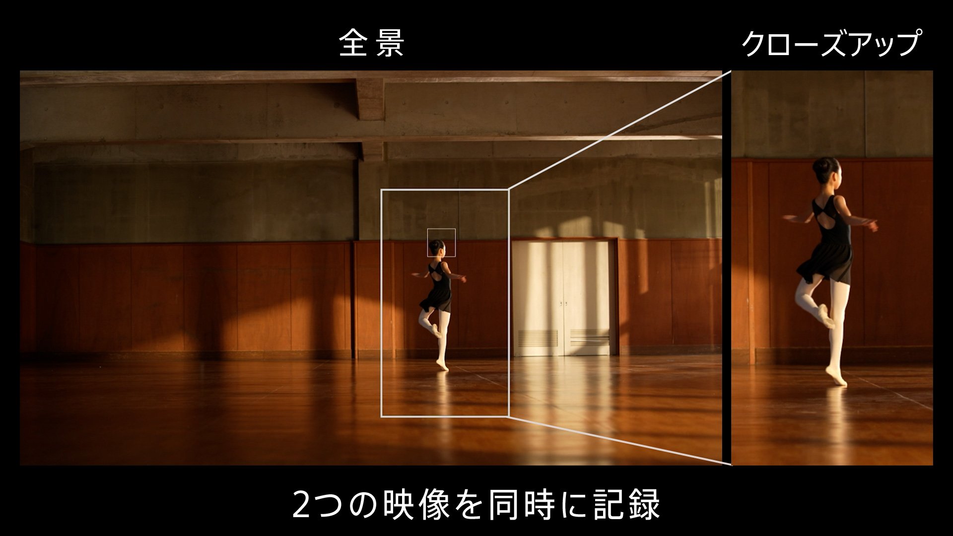 全景とクローズアップの映像を同時に記録