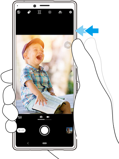 サイドセンサーをダブルタップして静止画を撮る図
